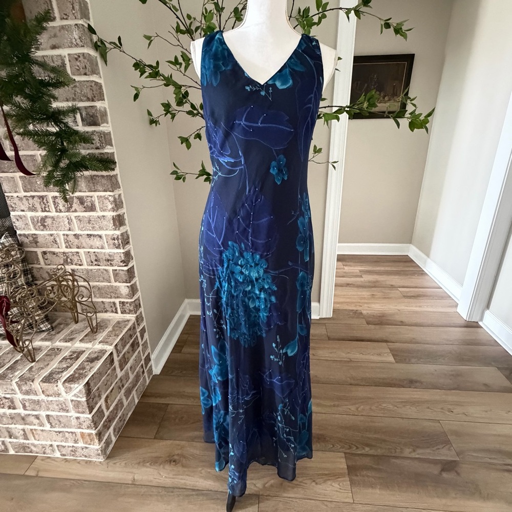 Y2K Whimsical Floral Maxi Slip Dress Eva Blue 8